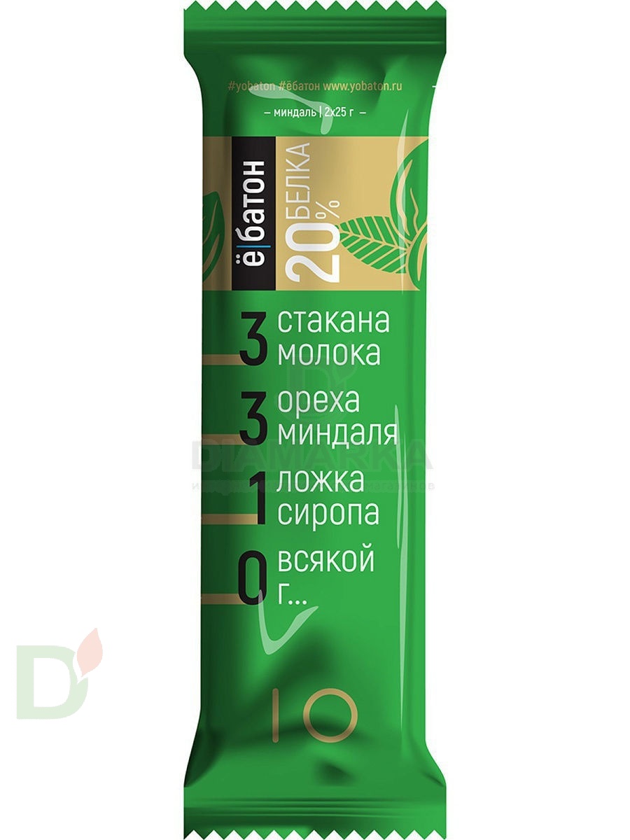 Батончик протеиновый Ё/батон Миндаль в шоколадной глазури 50гр в Новосибирске