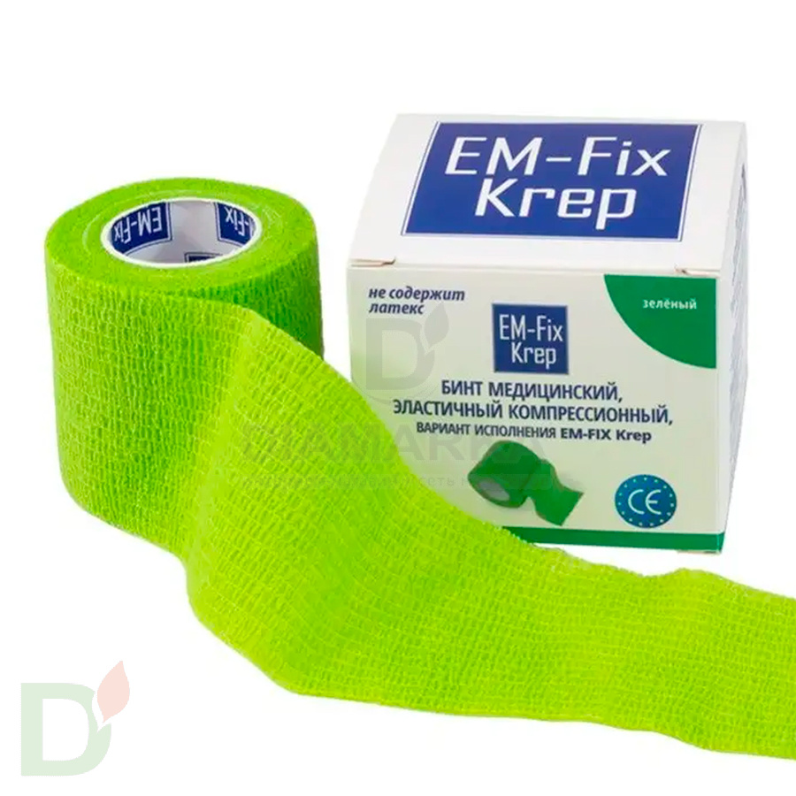 Бинт эластичный когезивный EM-fix krep Лайм, 5 см х 4,5 м в Новосибирске