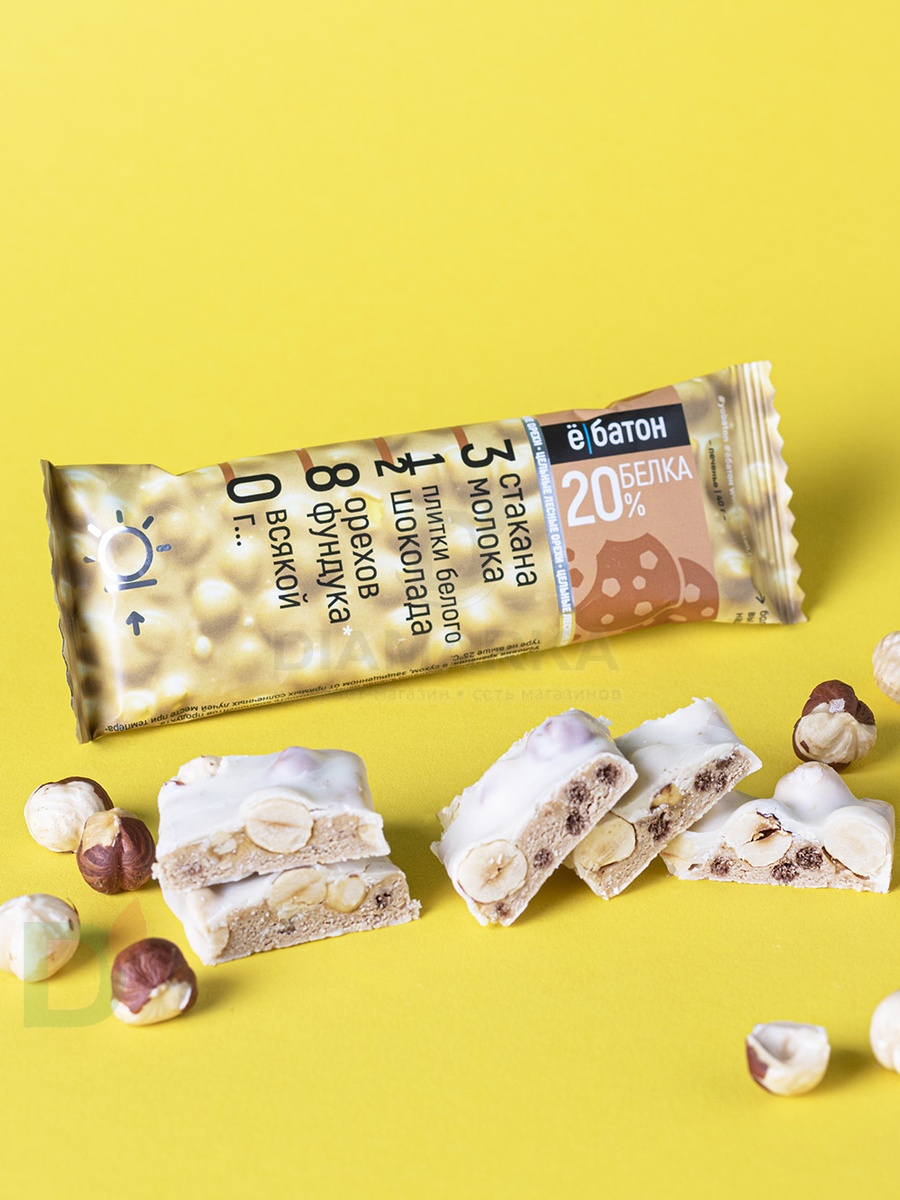 Батончик протеиновый Ё/батон "Лесной орех-Печенье" в белой глазури 40гр в Новосибирске