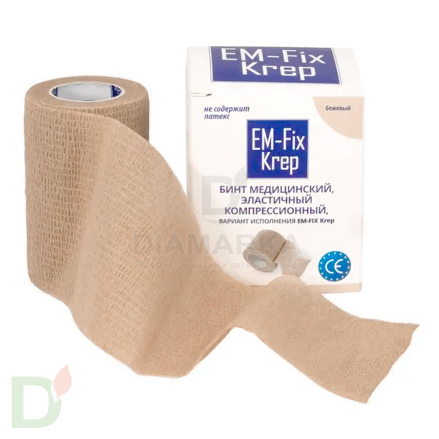 Бинт эластичный когезивный EM-Fix krep бежевый, 7,5 см х 4,5 м в Новосибирске