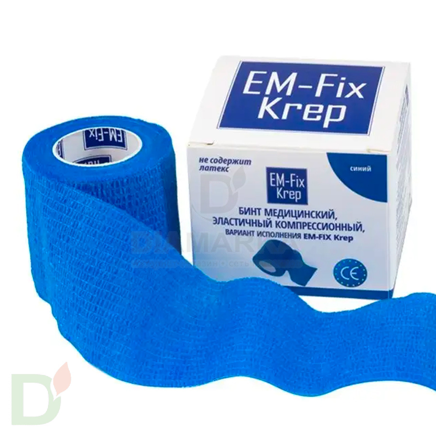 Бинт эластичный когезивный EM-fix krep Синий, 5 см х 4,5 м в Новосибирске