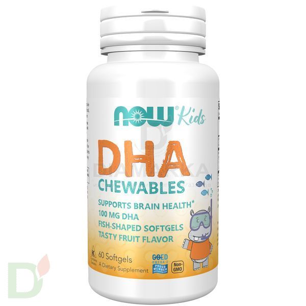 Витамины NOW Омега-3 детская для улучшения памяти и внимания, жевательные пастилки, 1000DHA, 60 шт в Новосибирске
