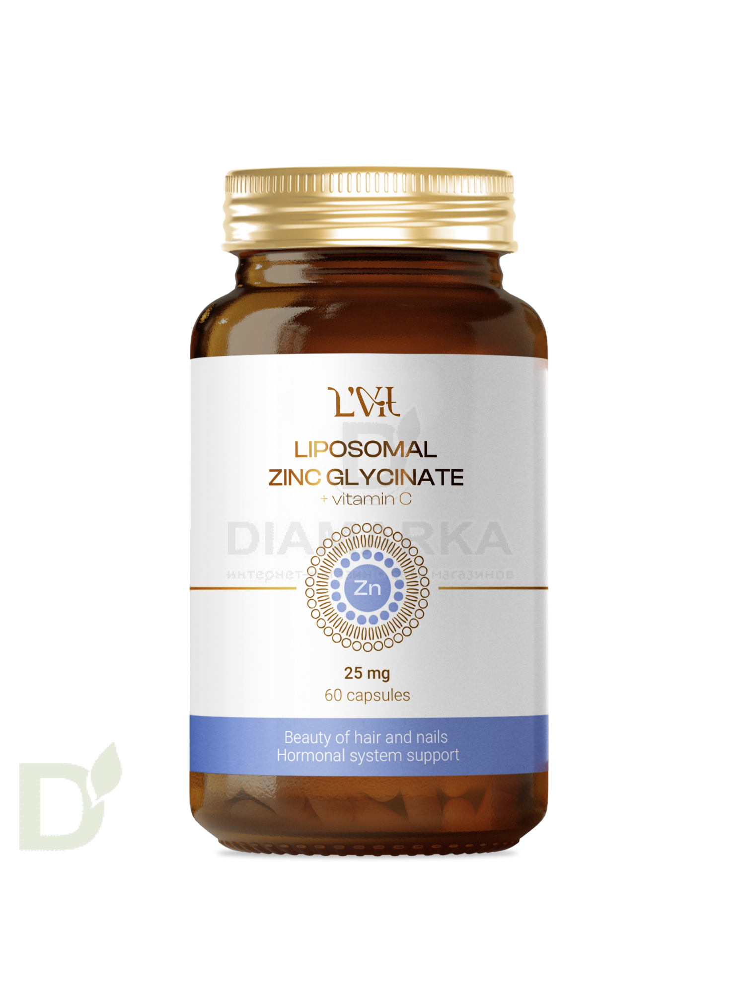 Витамины L'Vit Liposomal Zinc Glycinate + Vitamin C, 25 мг в 1 капсуле, 60 капс в Новосибирске