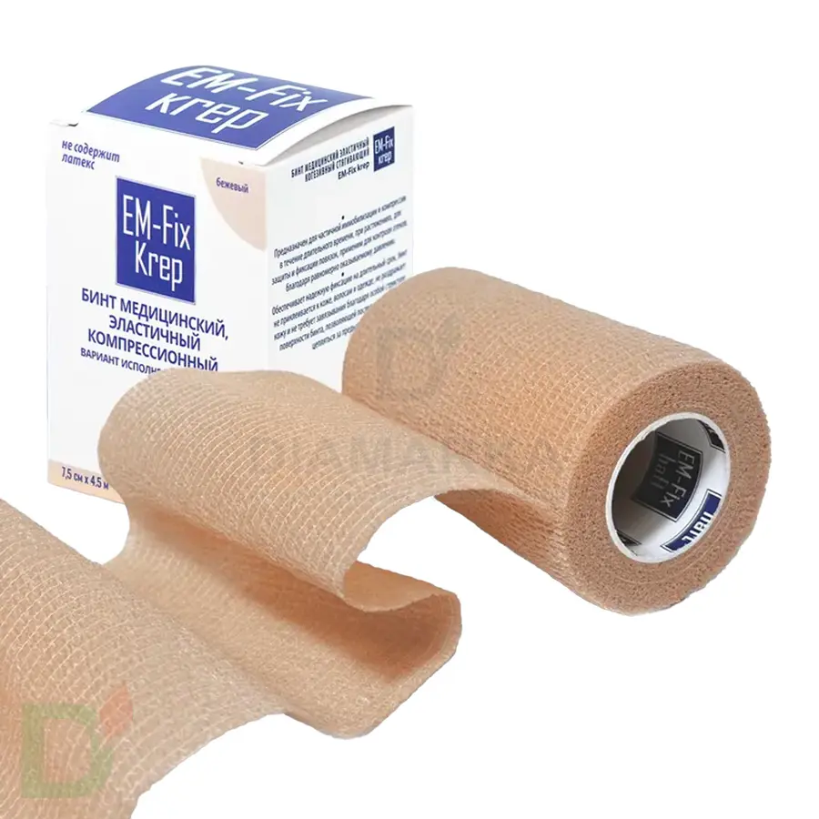 Бинт эластичный когезивный EM-Fix krep бежевый, 7,5 см х 4,5 м в Новосибирске