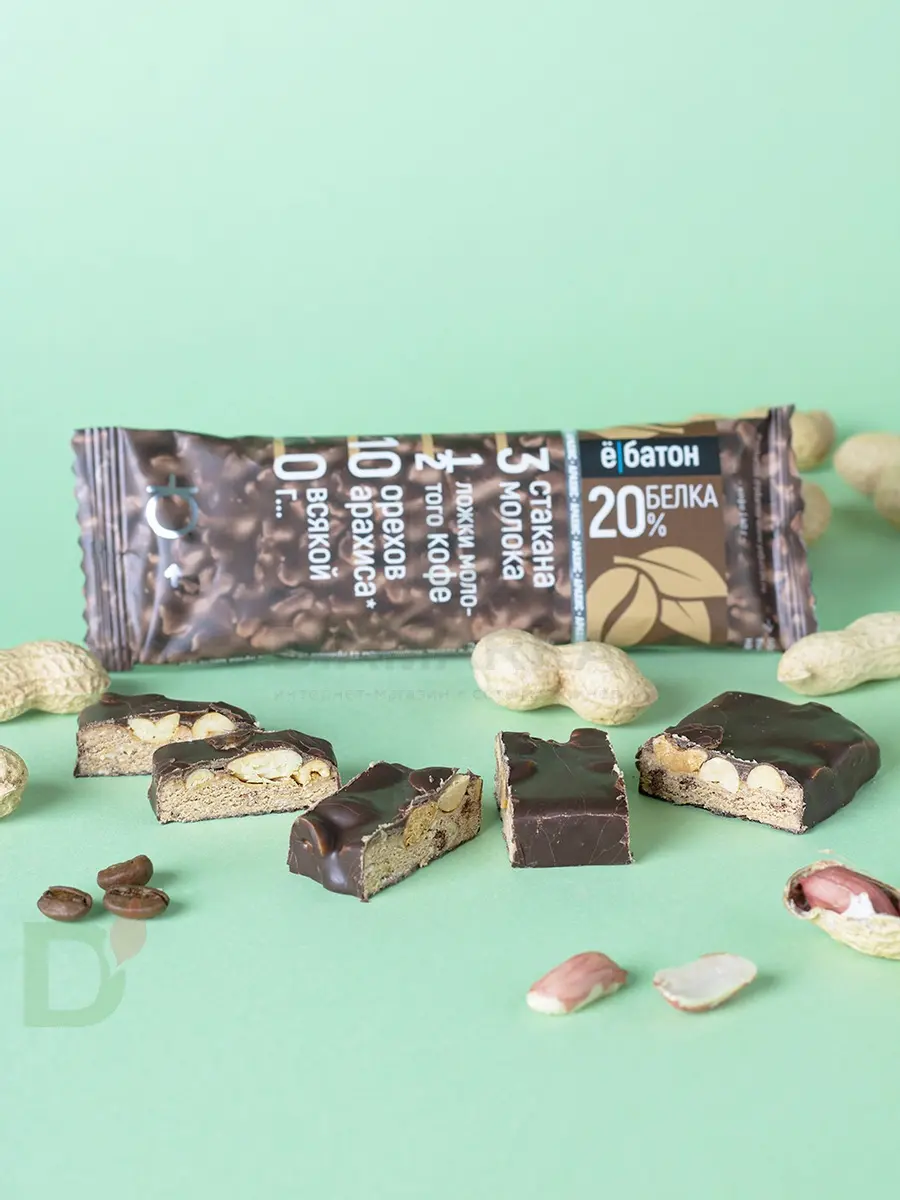 Батончик протеиновый Ё/батон "Арахис-Кофе" в шоколадной глазури 40гр в Новосибирске