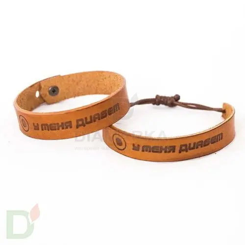Браслет кожаный "У меня диабет" на завязках (детский-подростковый) в Новосибирске