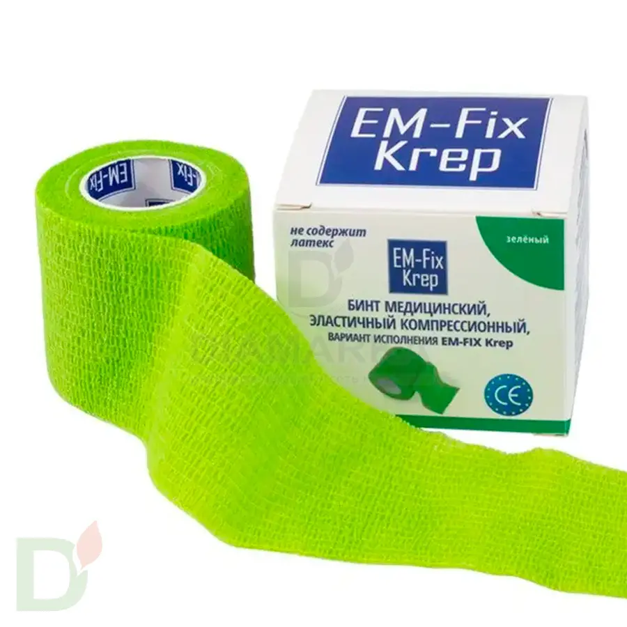 Бинт эластичный когезивный EM-fix krep Лайм, 5 см х 4,5 м в Новосибирске