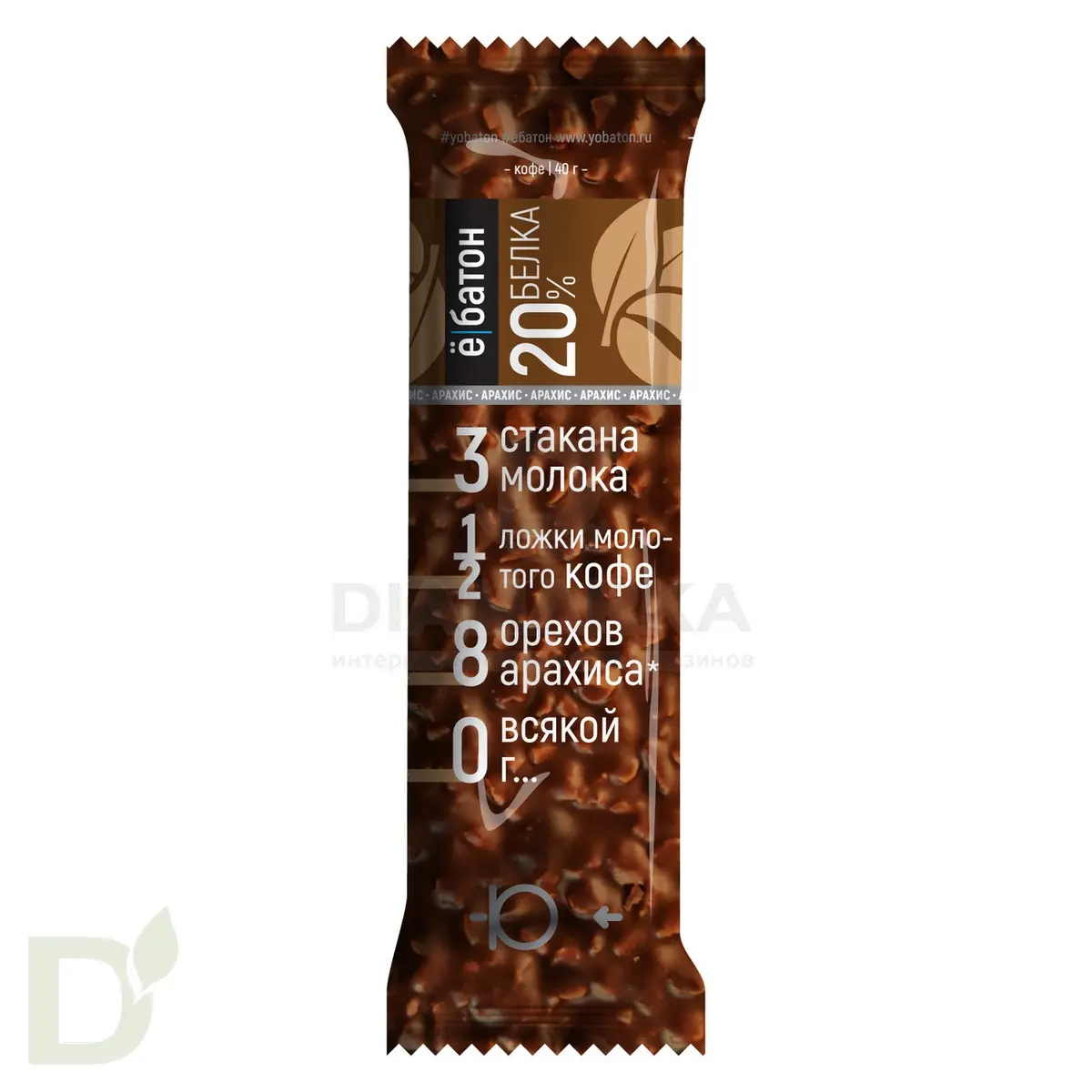 Батончик протеиновый Ё/батон "Арахис-Кофе" в шоколадной глазури 40гр в Новосибирске